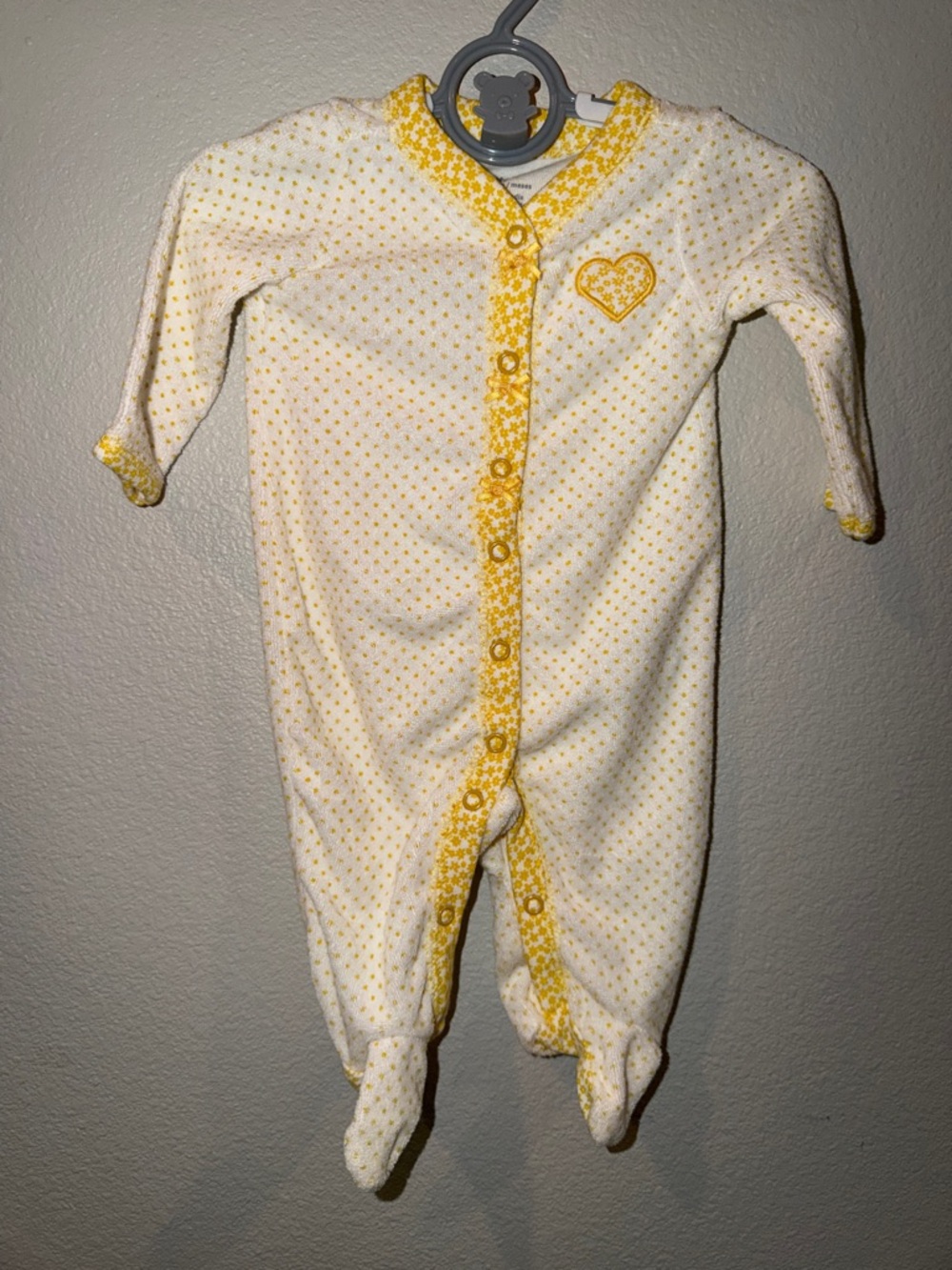 Carter's White and Yellow Heart Footed One-Piece